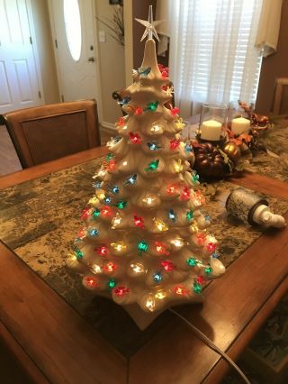 Vintage White Ceramic Christmas Tree 20 " Light Up & Birds Read Please