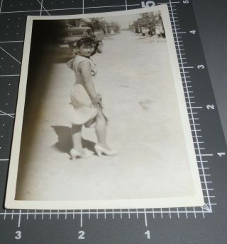 Korean War Woman Prostitute Lift Skirt Leg High Heels Bus Vintage Snapshot Photo