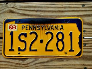 1970 Yom Pennsylvania License Plate Tag Number 1s 22 82 Vintage Pa