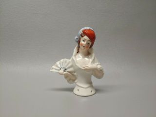 Vintage Ceramic Half Doll Germany 4345 Lady With Fan Flapper