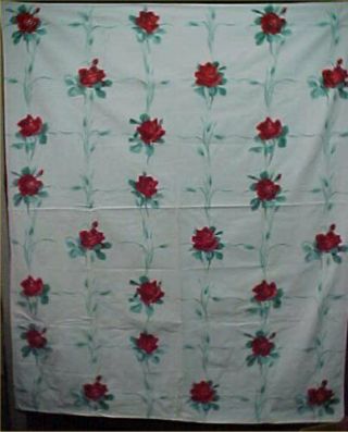 Vintage Tablecloth Printed Red Roses Wilendur Huge 54x66 " 1950s Era Estate