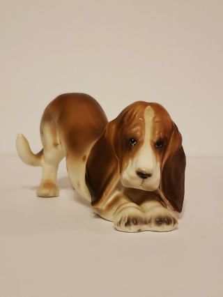 Vintage Basset Hound Dog Figurine Life Like Porcelain