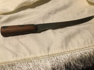 Vintage Old Large Butcher Knife With Wood Handle - Blade 11 - 3/8 " Long