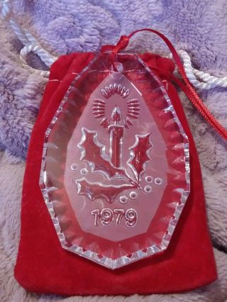 Rare Vintage Waterford Crystal Christmas Ornament 1979 Candle Holly w/Box/ Pouch 2