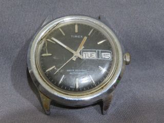 Vintage Timex Automatic Watch Day Date Model 48861 10977 Circa 1977 Silver/black