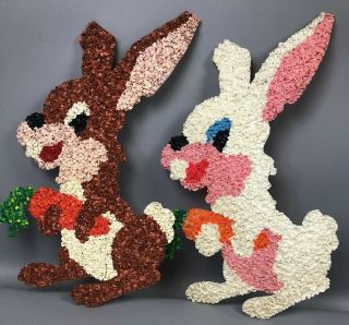 Vintage Melted Plastic Popcorn Easter Bunny Rabbit Wall Hangings Door Decor Gift