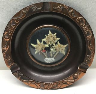 Vintage German Ashtray From Hochgebirgs Edelweiss Nature Park Copper Wildflowers