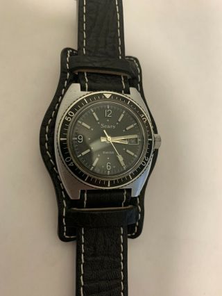 Rare Vintage Mens Sears Tradition Skin Diver Dive Watch Bund Strap Swiss 2
