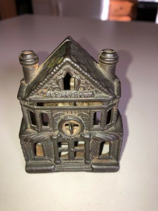 Antique Cast Iron Bank,  Building Bank Victorian House J&e Stevens