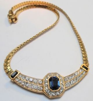 Very Good Quality Vintage Gold Metal,  Sapphire & Diamond Paste Necklace (a&s)