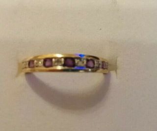 Vintage 9k Gold,  Diamond And Amethyst Half Eternity Ring Size N/o 1.  4 Gms