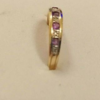 Vintage 9k gold,  diamond and amethyst half eternity ring size N/O 1.  4 gms 2