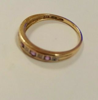 Vintage 9k gold,  diamond and amethyst half eternity ring size N/O 1.  4 gms 3