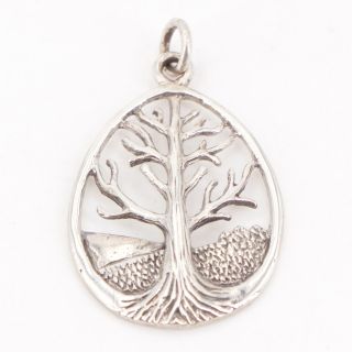 Vtg Sterling Silver - Tree Of Life Cutout Oval Pendant - 4.  5g