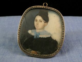 Painted Antique Miniature Georgian 14ct Gold Framed Family Portrait Picture Lady