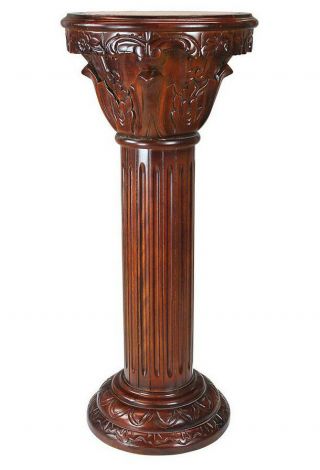 Solid Marble And Hardwood Column Pedestal 36 "