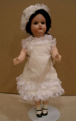 Antique 9 " German Bisque Socket Head Doll On Composition Body