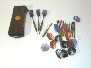 Vintage English Mark League Player Wood Case & Throwing Darts Assorted