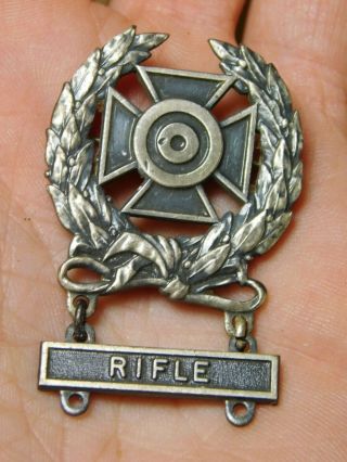 Vintage Sterling Silver Expert Marksman Badge With Sterling Rifle Tab