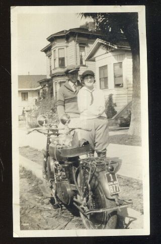 1923 Snapshot Of Couple With Their Motorcycle In California State