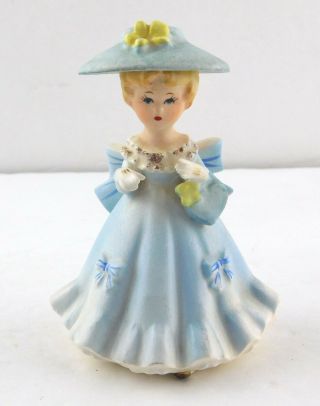 Vintage Inarco Porcelain Girl In Blue Dress Bows Figurine Cleveland Ohio 1964