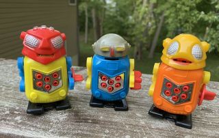 3 Old Vintage Wind Up Toy Space Robots - Hong Kong - Sparkle