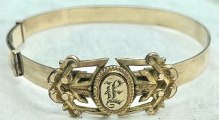Vintage Victorian Style Engraved “E” Gold Filled Adjustable Bracelet 2
