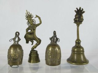 Temple Brass Bells Group 4 Apsarasa Dancer Naga Buddha Bangkok Ratnakosin Nr Yqz