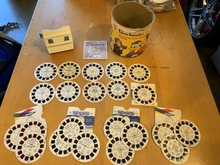 Vintage Gaf View Master Viewer Red & White Model With Blue Lever With 22 Reels
