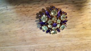 Vintage Sherman Brooch Absolutely Gorgeous Yellow/green & Purple - Perfect Conditi