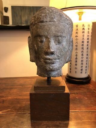A Stunning & Rare Ancient Khmer Sandstone Head Of Buddha - Tibetan,  Indian,  Thai