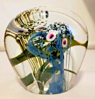 Mary B.  White Vintage Studio Glass Ocean Jellyfish Clear Paperweight 1981