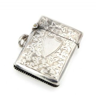 Antique Sterling Silver Hand Engraved Vesta Case - Pocket Match Safe 6767 - 3
