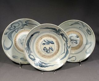 3 Chinese Ming Dynasty Provincial Porcelain Deep Plates 16th Century