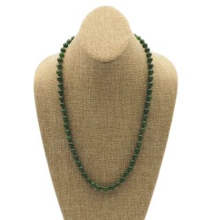 Vintage Estate Green Gemstone Hand Tied Bead Necklace Gold Tone Clasp