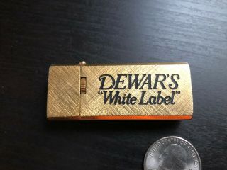 Vintage 14K Gold Plated Slim Lighter Dewar ' s White Label Scotch Butane.  Sparks 3