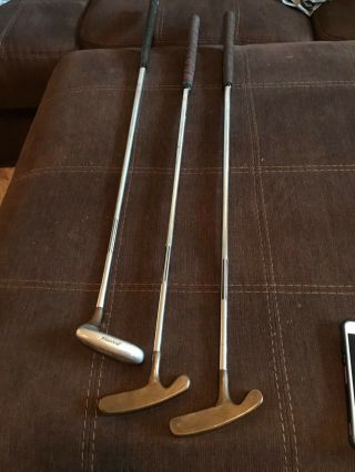 3 Acushnet Titleist Bullseye Brass Putters - Golf Mallet Blade Vintage Rh 35 "