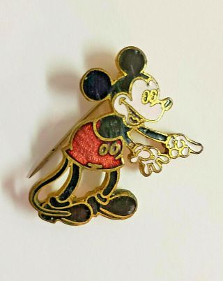 Vintage Mickey Mouse Pin Enamel Walt Disney Marked Wd Gold Tone Club Pinback