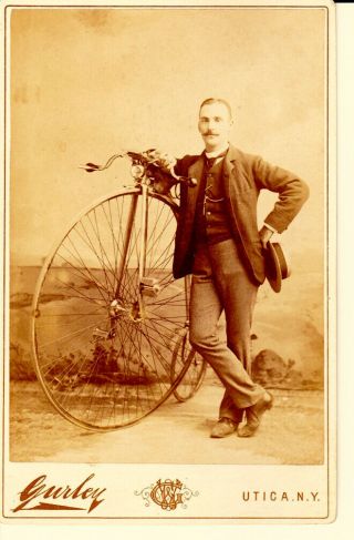 High Wheel Bicycle - Antique Real Photo Of Bicycle With Man Rider