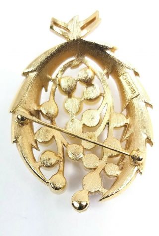 Signed CROWN TRIFARI Vintage Flower leaf matte Gold Tone faux pearls 3