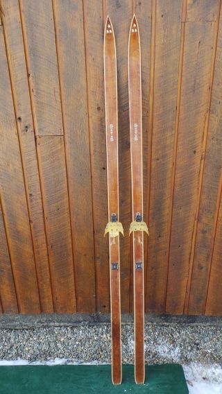 Vintage Hickory Wooden 76 " Skis Light Brown Finish Great Skis