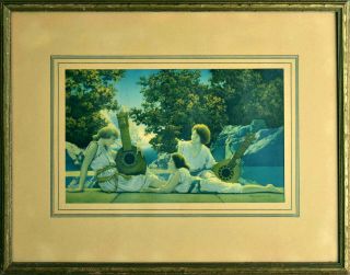 Antique Maxfield Parrish Print: " The Lute Players " - Frame