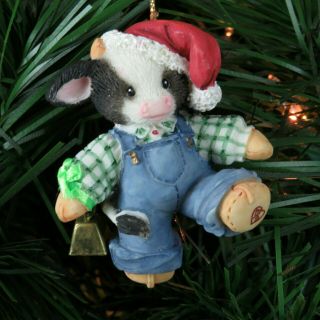 Cow Bull Santa Claus Ornament Vintage Boy Enesco Mary Moos Holstein Christmas