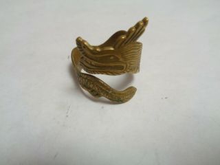Vintage Signed Spain Gold Tone Brass ? Chinese Dragon Wrap Around Ring Adj Size