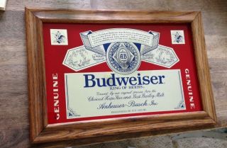 Vintage Bar Room BUDWEISER Beer Mirror Framed Sign16x10 Man Cave Bud Father ' sDay 2
