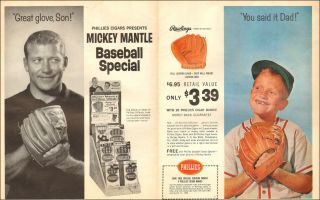 1963 Ad Mickey Mantle Phillies Cigar Baseball Special Rawlings Gloves 090718