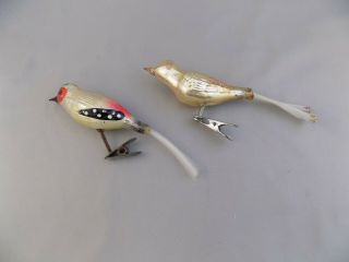 Vintage German Blown Glass Clip On Bird Ornaments