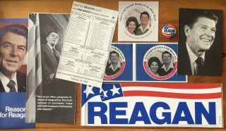 Vintage 1976 Ronald Reagan For President Primary Campaign Items - Pin & Stickers