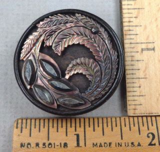 Multi Material Antique Button 6,  1800s Wood,  Pearl,  Cut - Steel Design,  Large