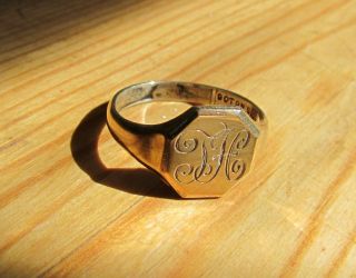 Antique / Vintage 9ct Gold On Silver Signet Ring Size U Usa 10.  25 4.  5g Initials